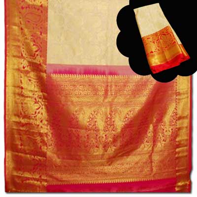 "Half white color Kanchi fancy silk saree NSHH-2(with Blouse) - Click here to View more details about this Product